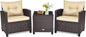 HAPPYGRILL 3 Pieces Patio Conversation Set, Outdoor Furniture Set PE Rattan by HAPPYGRILL