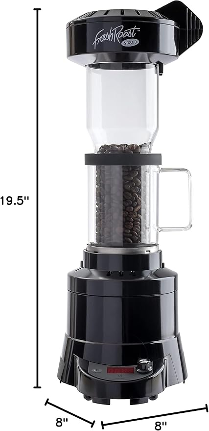 Fresh Roast Coffee Roaster Bundle SR800, Glass Extension Tube, Burr Grinder, (2 Lbs) Sample Pack of Green Beans, (2- pack) Sample trays
