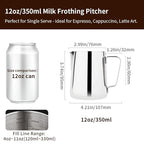 watchget Milk Frothing Pitcher 350ml/600ml/900ml/1500ml (12oz/20oz/32oz/52oz) - Stainless Steel Espresso Steaming Pitcher for Cappuccino, Latte Art, Milk Jug Coffee Frother Cup, Silver