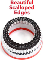 4-Pieces Fluted Round Cookie Cutters, Metal Circle Biscuit Cutters Set, Wave Cookies Cutter with Fluted Edge, Unique Design with Protective Red Top PVC