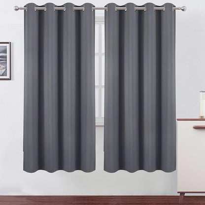 Blackout Curtains 66 x 72 Inch Long Grey Curtains Set of 2 Panels Room by Lemomo