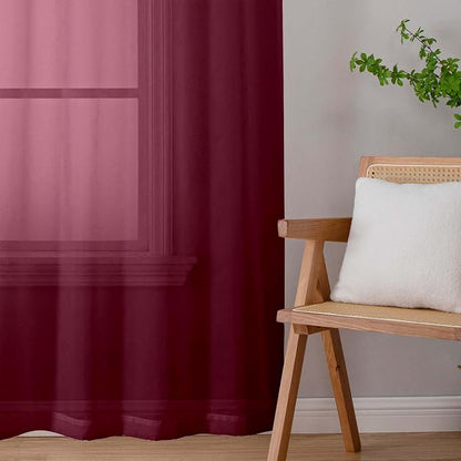 Burgundy Sheer Curtains 84 Inches Long 2 Panels Set - Image 9