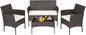 FDW | 4-Piece Patio Furniture Set | Brown | Outdoor Wicker Furniture by FDW