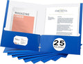Zzrywuty File Folders with Pockets Letter Size, 25-Pack Paper Folders with Card Slot, Two Pocket Folders for School Students, Businessmen, Home and Office Workers（Blue）