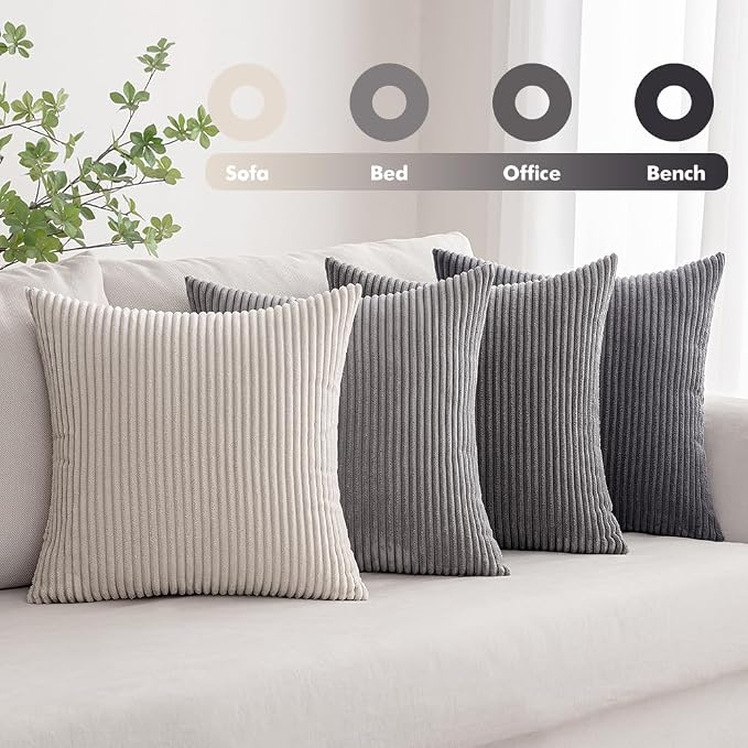 MIULEE Soft Corduroy Decorative Throw Pillow Covers Neutral Grey 20x20 | Set of - Image 3