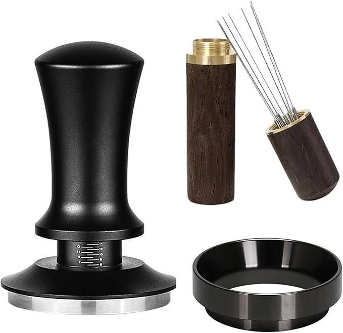 51mm Espresso Tamper Set: Espresso Accessories Kit with Adjustable Spring-Loaded Tamper, Stainless Steel WDT Tool and Magnetic Dosing Funnel for 51 mm Portafilters