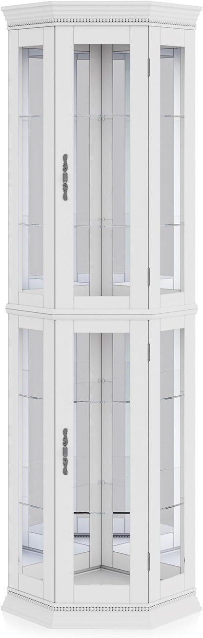 BELLEZE Lighted 3-Side Glass Display Curio Cabinet w/Tempered Glass Doors & - Image 6
