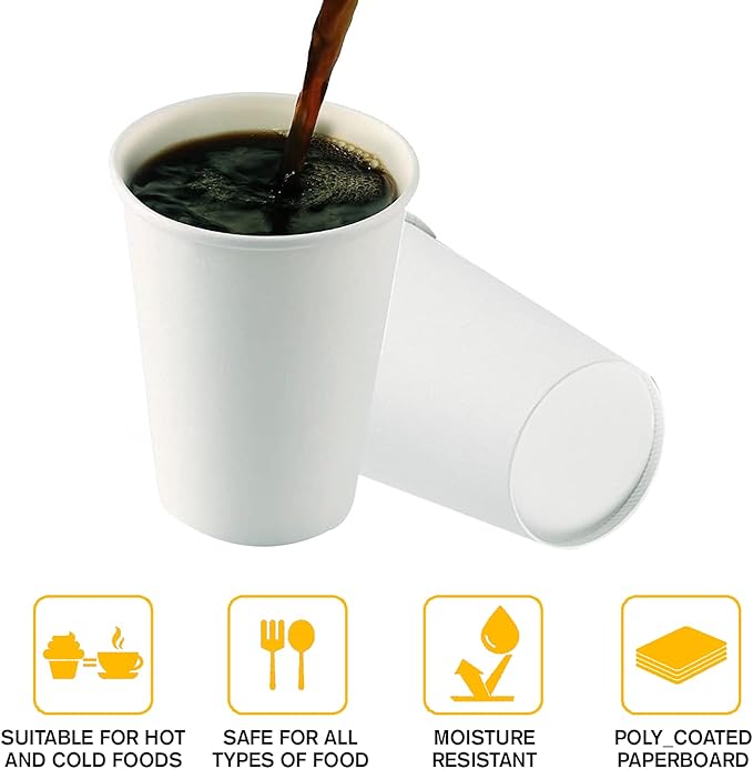 Smygoods White Disposable Paper Coffee Cups with Lids (24 OZ, 50 Count) For Hot Beverages, Tea, Espresso, Cocoa - To Go Drink Containers, Café & Office