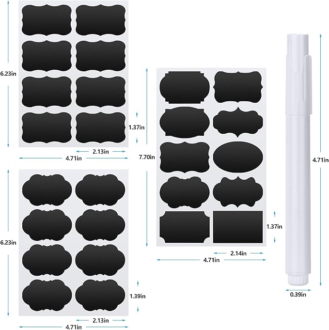 Chalkboard Labels - 180pcs Waterproof Reusable Blackboard Stickers with 2 Free Erasable White Chalk Marker, Mini Decorative Chalk Labels for Jars Containers Kitchen Home Pantry Office