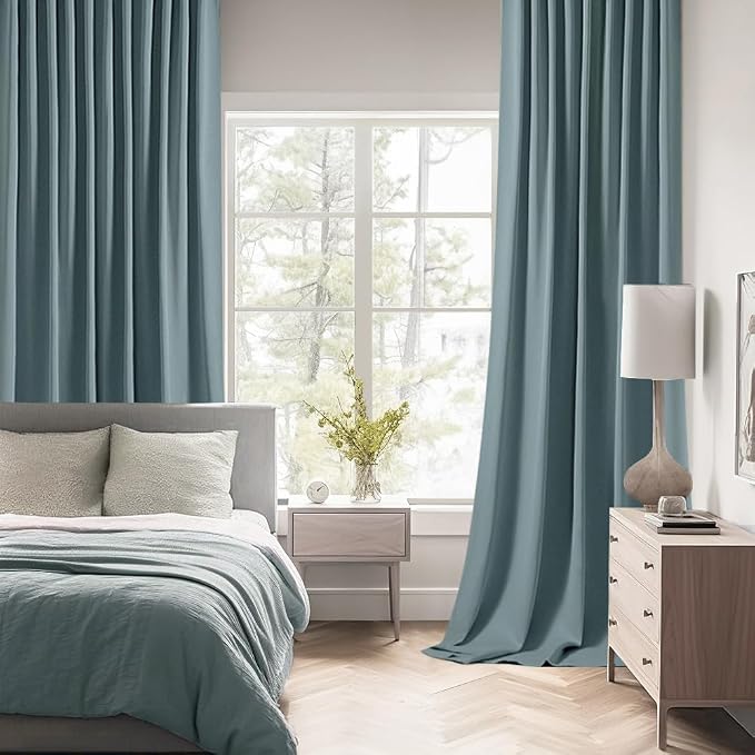 MIULEE Greyish Blue Back Tab Blackout Curtains 52x90 Inch Long 2 Panels Set | - Image 2