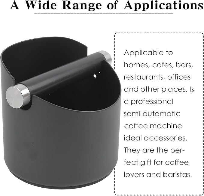Italian Espresso Tapping Box, Stainless Steel Coffee Grinding Tapping Box, With Detachable Tapping Rod And Anti Slip Rubber Base (Black-S)