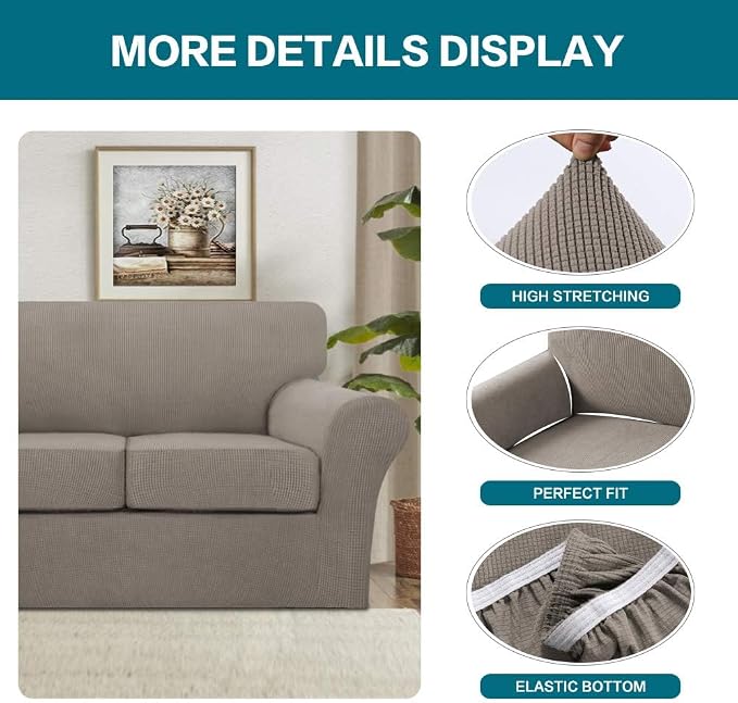 Turquoize 4 Piece Couch Covers for 3 Cushion Couch Sofa Pet Friendly Stretch - Image 4