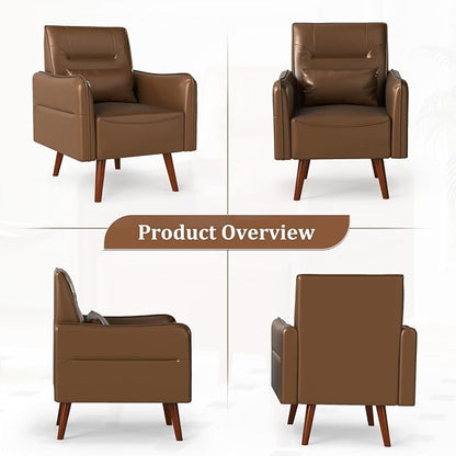 Bonzy Home Mid-Century Modern Faux Leather Accent Chair - Image 6