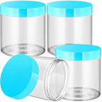Patelai 4 Pieces Round Wide-mouth Leak Proof Plastic Container Jars with Lids for Travel Storage Makeup Beauty Products Face Creams Oils Salves Ointments DIY Making(16 Ounce,Blue)