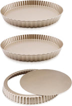 3pcs Tart Pan 9 Inch Removable Bottom, Classic Carbon Steel Non-Stick Baking Pan for Home and Kitchen