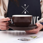 Latte Art Cup and Saucer Cappuccino & Americano, New Bone China, Mate for Coffee Shop and Barista (Matte Brown, 8.5 oz)
