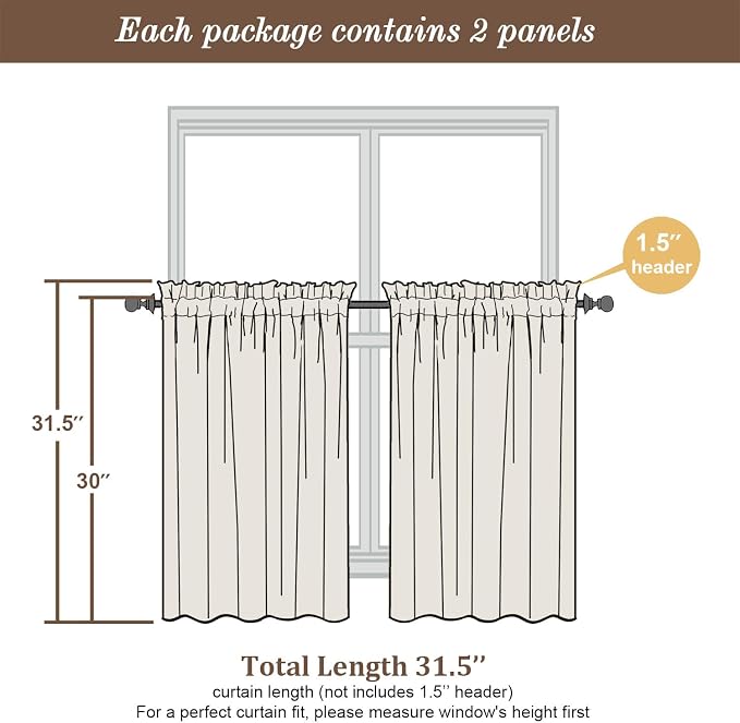 Chyhomenyc Lime Sheer Curtains 30 inch Length 2 Panels, Light Filtering Voile - Image 6
