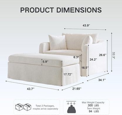 Oversized Armchair with Ottoman, 43.9" W Chenille Accent Chaise Lounge Sofa - Image 2