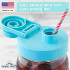 Brewing America Mason Jar Drinking Cup Pint and Half Drinking Lid and Azure 24oz Jar (2, Teal)
