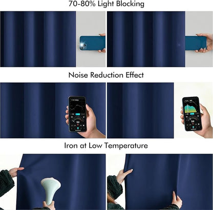 MIULEE Navy Blue Back Tab Blackout Curtains 52x90 Inch Long 2 Panels Set | Rod - Image 5
