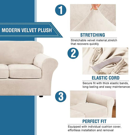 H.VERSAILTEX Modern Velvet Plush 4 Piece High Stretch Sofa Slipcover Furniture - Image 3