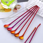 Straw Spoon, 8PCS 8.5inch Orange Red 18/8(304) Stainless Steel Metal Straws Reusable + 2 Brushes