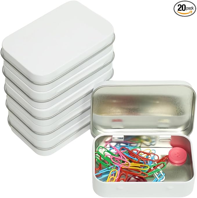 Small Metal Box With Lid-Cookie Tins Metal Tins With Lids Lens Wipes Storage Container Mini Portable Box,Empty Hinged Tin,For Organize Mint Candy Jar,Sewing (White, 6 Pcs 3.7" x 2.4" x 0.8")