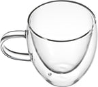 Restaurantware-Forma Professional 5.1 Ounce Glass Coffee Cups, 12 Insulated Coffee Cups With Handle - Dishwashable, Reusable, Clear Double Wall Beverage Tumblers, Freezable, For Hot Or Cold Beverages