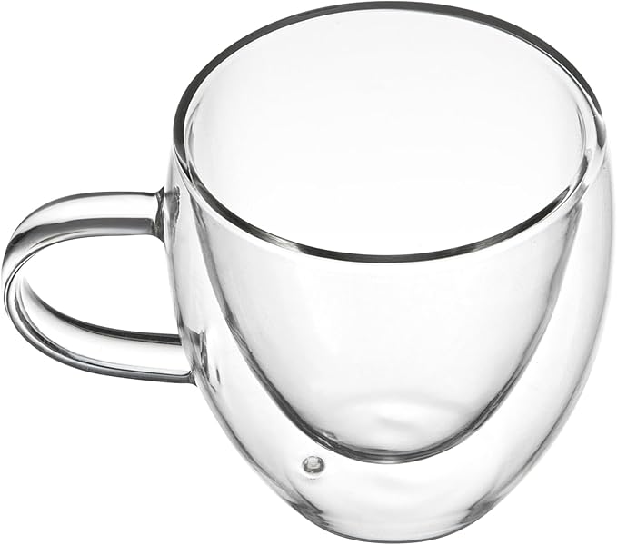 Restaurantware-Forma Professional 5.1 Ounce Glass Coffee Cups, 12 Insulated Coffee Cups With Handle - Dishwashable, Reusable, Clear Double Wall Beverage Tumblers, Freezable, For Hot Or Cold Beverages