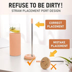Glass Tumbler w/Lids & Straw - 24oz Reusable Glass Mug/Bamboo Lid & Stainless Steel Straw-BPA-Free,Leak-Proof,Dishwash Safe for Coffee/Smoothies/Hot Beverages, Travel/Office/Home Use,2-pk,Amber
