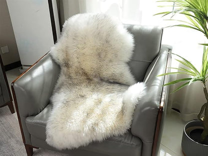 HUAHOO Premium Genuine Sheepskin Rug White Grey Real Australia Sheepskin - Image 2