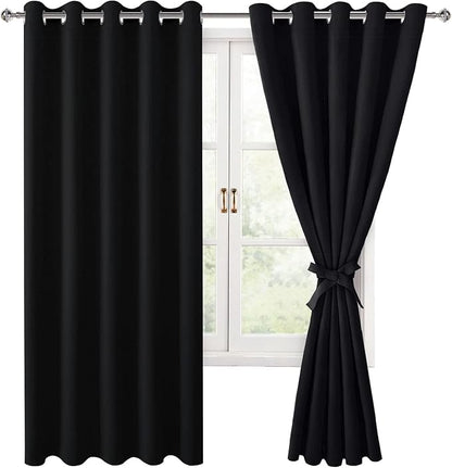 Grommet Blackout Curtains for Bedroom 60 x 72 Inches Black 2 Panels | Thermal by Hiasan