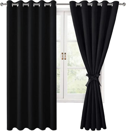 Blackout Curtains for Bedroom, 60 x 63 Inches Length Black 2 Panels | Thermal by Hiasan