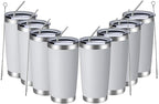 MEWAY 20oz Tumbler 8 Pack Double Wall Vacuum Insulated Travel Mug Bulk, Stainless Steel Tumblers with Lid and Straw, Durable Powder Coated Coffee Cups for Cold & Hot Drinks (White, 8)