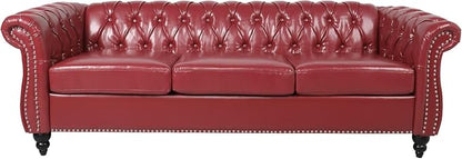 Mid-Century 3 Seater Sofa, Faux Leather Couch - Image 7