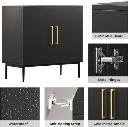 Storage Cabinet with Doors, Modern Black Accent Cabinet, Free Standing Cabinet - Image 3