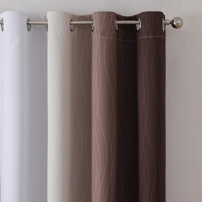 Brown and Greyish White Blackout Curtains 52Wx84L 2 Panels | Ombre Curtains - Image 4