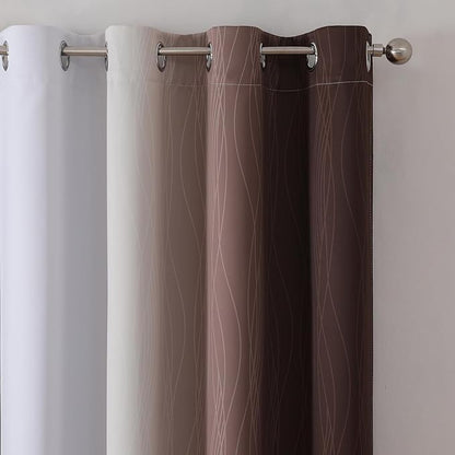 Brown and Greyish White Blackout Curtains 52Wx84L 2 Panels | Ombre Curtains - Image 4