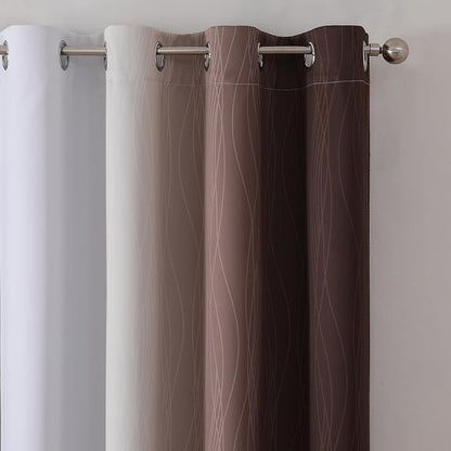Brown and Greyish White Blackout Curtains 52Wx96L 2 Panels | Ombre Curtains - Image 4