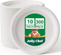 JOLLY CHEF Compostable Heavy Duty Plates 𝟭𝟬 𝗜𝗻𝗰𝗵 [𝟯𝟬𝟬 𝗣𝗮𝗰𝗸] Eco-Friendly Disposable White Paper Plates Made of Bagasse Biodegradable Bulk for Party Dinner Sugarcane Thanksgiving Day