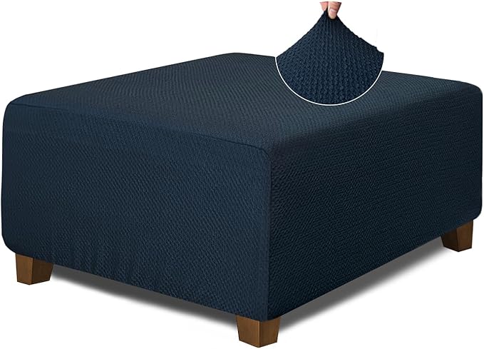 NeColorLife Square Ottoman Cover Jacquard Fabric Slipcover Thick Stretchable by NeColorLife