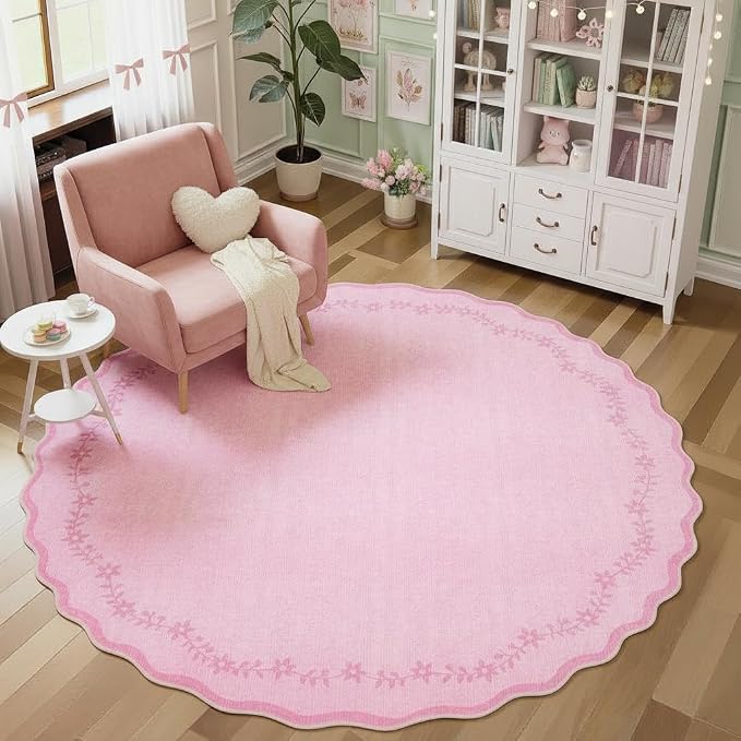 GarveeHome Large Round Rug 8ft Scalloped Washable Circle Living Room Rug | Soft - Image 2