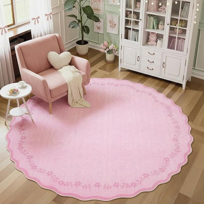 GarveeHome Large Round Rug 8ft Scalloped Washable Circle Living Room Rug | Soft - Image 2