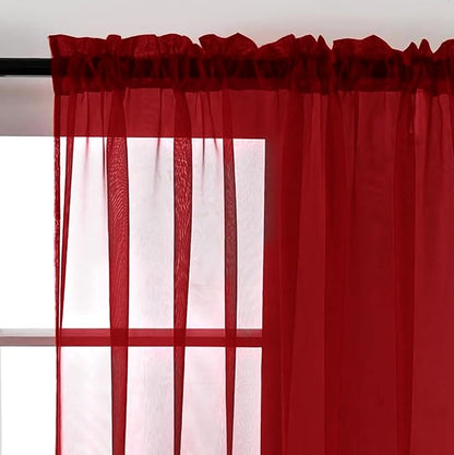 SpaceDresser Christmas Red Sheer Curtains 4 Panels Rod Pocket Semi-Sheer - Image 5
