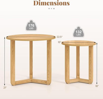 Giantex Round Nesting Coffee Table Set of 2, Wood Nesting End Tables - Image 2