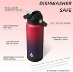 BJPKPK Water Bottle with Straw Lid, 24oz Vacuum Insulated Water Bottles, Metal Stainless Steel Thermos for Sports, Travel, BPA Free Leak Proof Thermos, Cups, Flasks, Tumblers,Charming Red