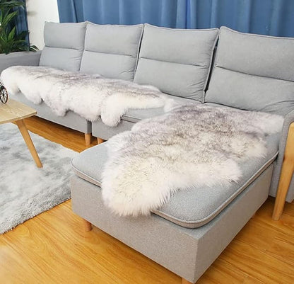HUAHOO Premium Genuine Sheepskin Rug White Grey Real Australia Sheepskin - Image 5