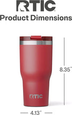 RTIC 30oz Essential Tumbler with Lid, Insulated, Stainless Steel, Metal, Double Wall Vacuum-Insulation, Ceramic Lined, Travel Cup for Iced Coffee, Tea, Hot and Cold Drink, Flag Red