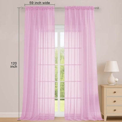 Pink Sheer Curtains 120 Inches Long 2 Panels Set, Airy Lightweight Sheer Pink - Image 2