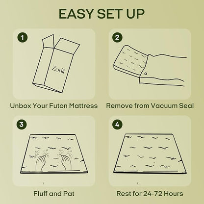ZonLi Japanese Floor Futon Mattress Twin Size 75"x 39", 100% Cotton Cover 4'' - Image 9